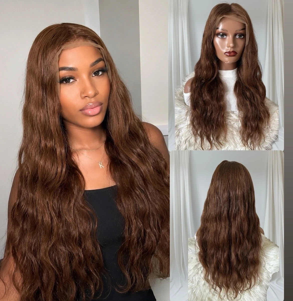Peluca cabello humamo  de 26 pulgadas, frontal lace 13x4, 180% densidad 