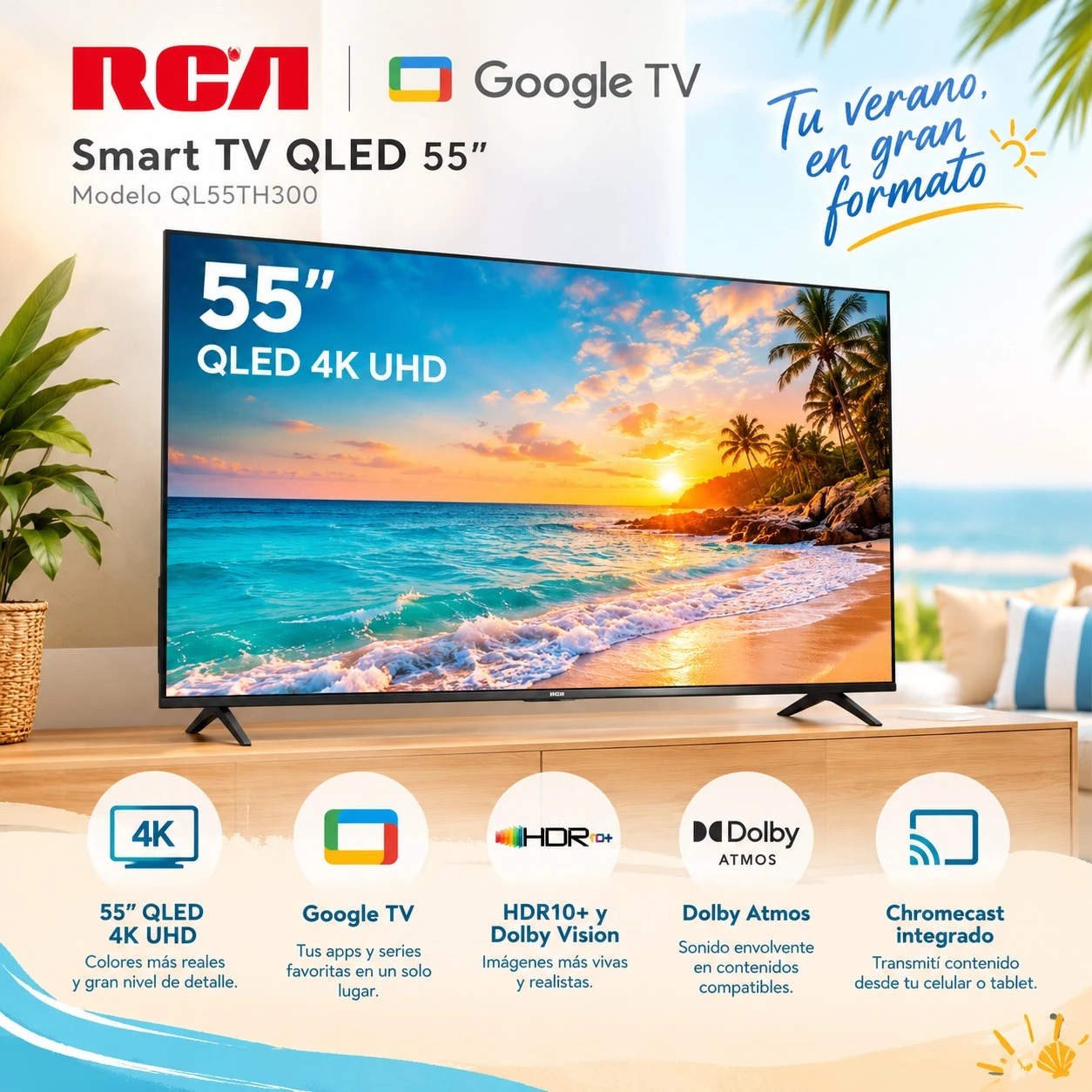 SMART TV RCA QLED 55” 4K UHD QL55TH300 GOOGLE TV