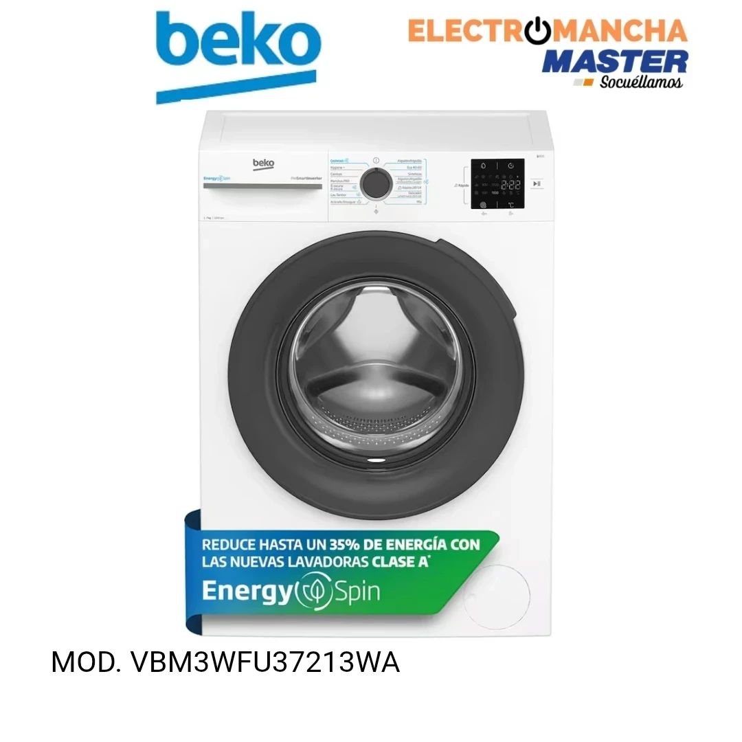 LAVADORA BEKO VBM3WFU37213WA 7 KILOS, 1200 RPM, A 3