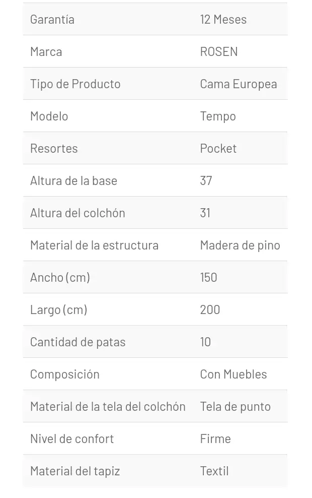 CAMA EUROPEA ROSEN TEMPO 2 PLAZAS  4