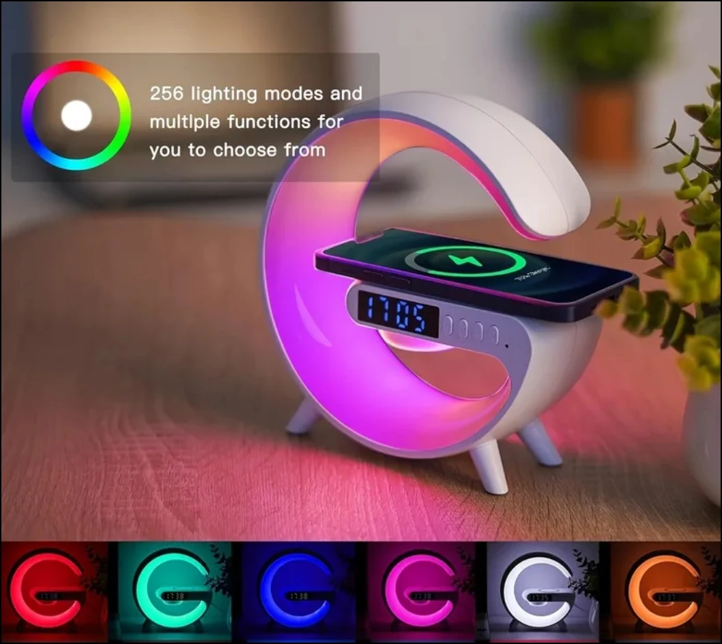 Altavoz inalámbrico con luces RGB y cargador inalámbrico  2