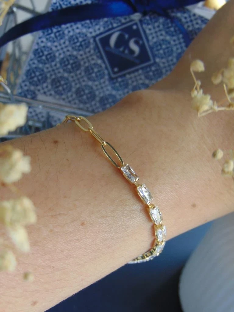 PULSERA RODIO DOR MITAD BAGUET ESLABON OVALADO 2MM | 17CM LARGO 2