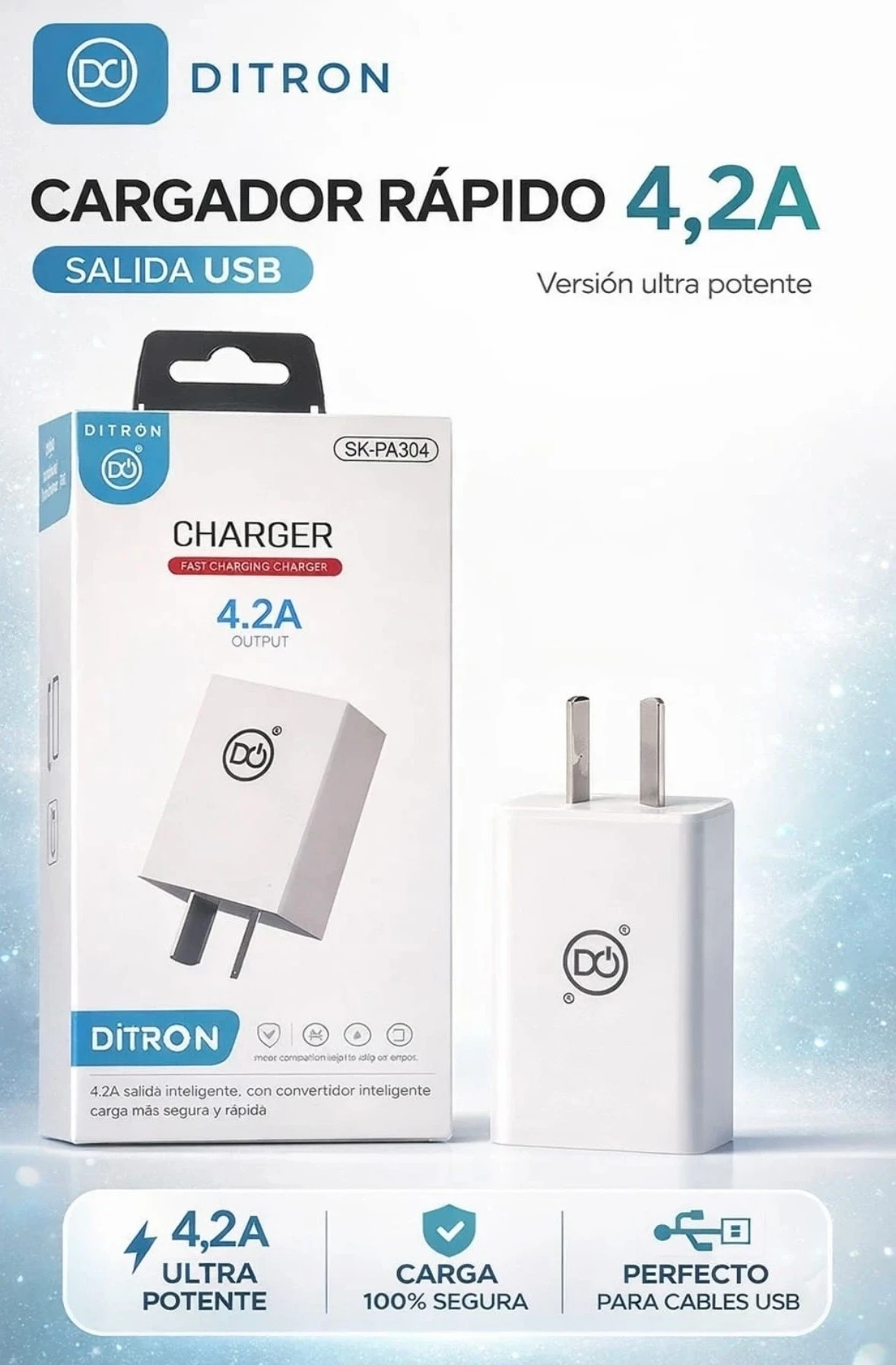CARGADOR CELULAR DYTRON 4,2A,SALIDA USB CARGA RAPIDA