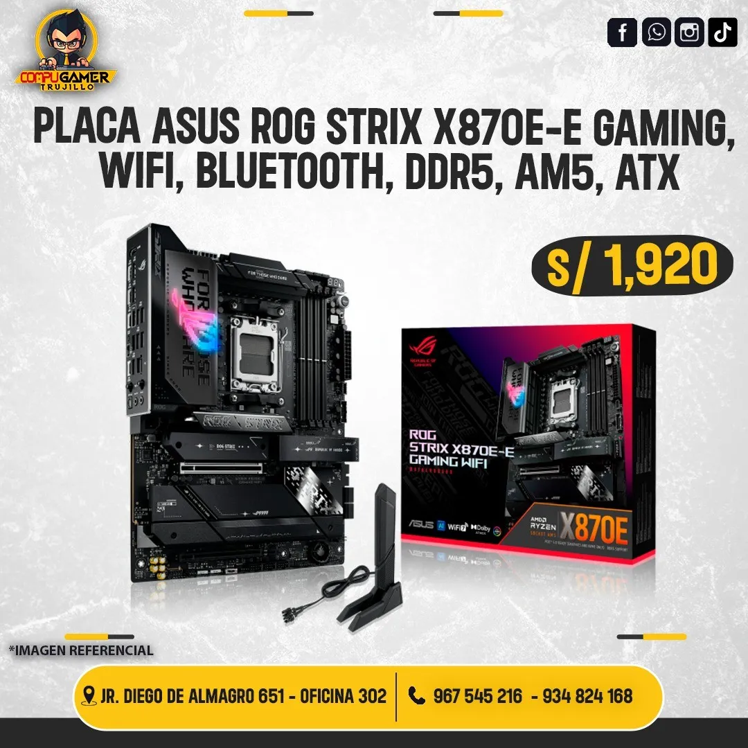 PLACA ASUS ROG STRIX X870E-E GAMING, WIFI, BLUETOOTH, DDR5, AM5, ATX