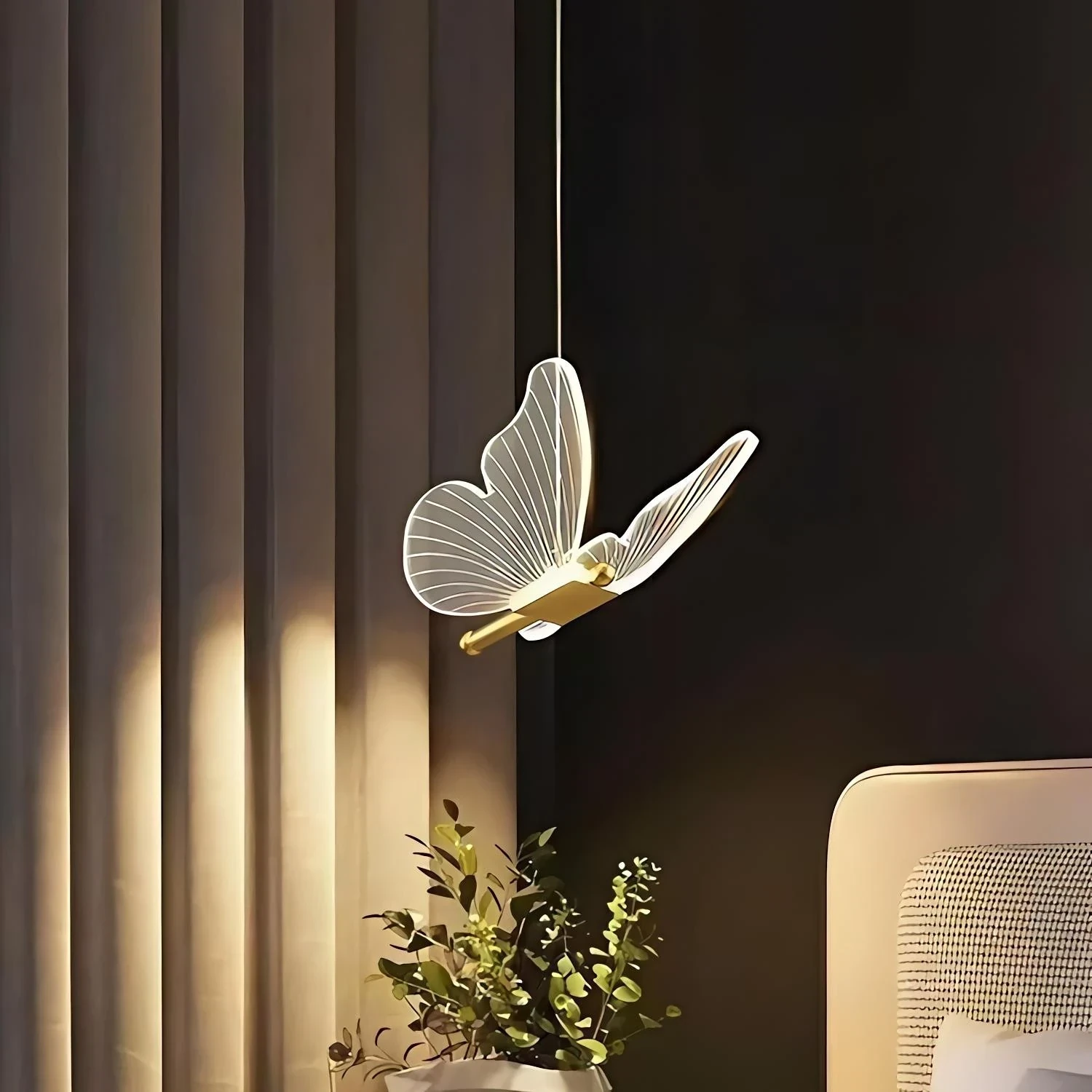 LAMPARA COLGANTE LED 2W, CCT 3000K 4000K 6000K, 85-265V,METAL+ACRILICO, COLOR DORADO, 185CM*19CM, D:8CM, CABLE 125CM 2