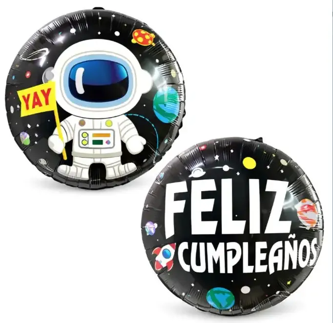 Globo espacial redondo "feliz cumpleaños" 18 pulgadas