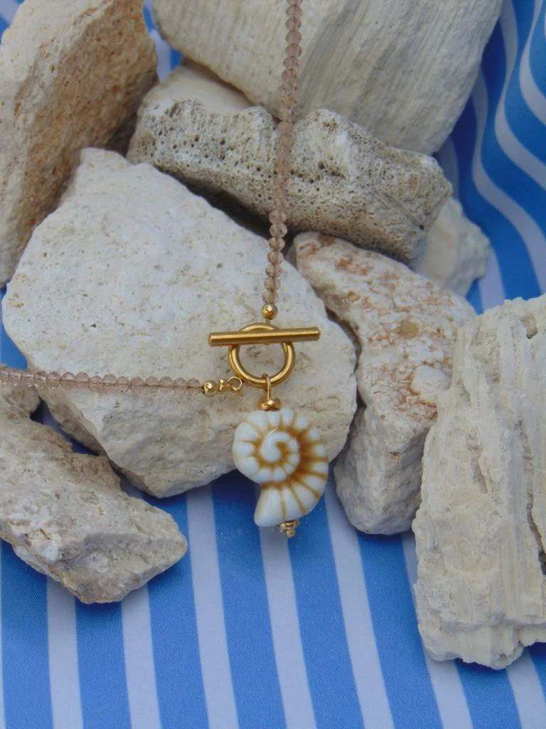 CHOKER ACERO DOR MURANO AMBAR DIJE CONCHA CREMA BROCHE MARINERO 2