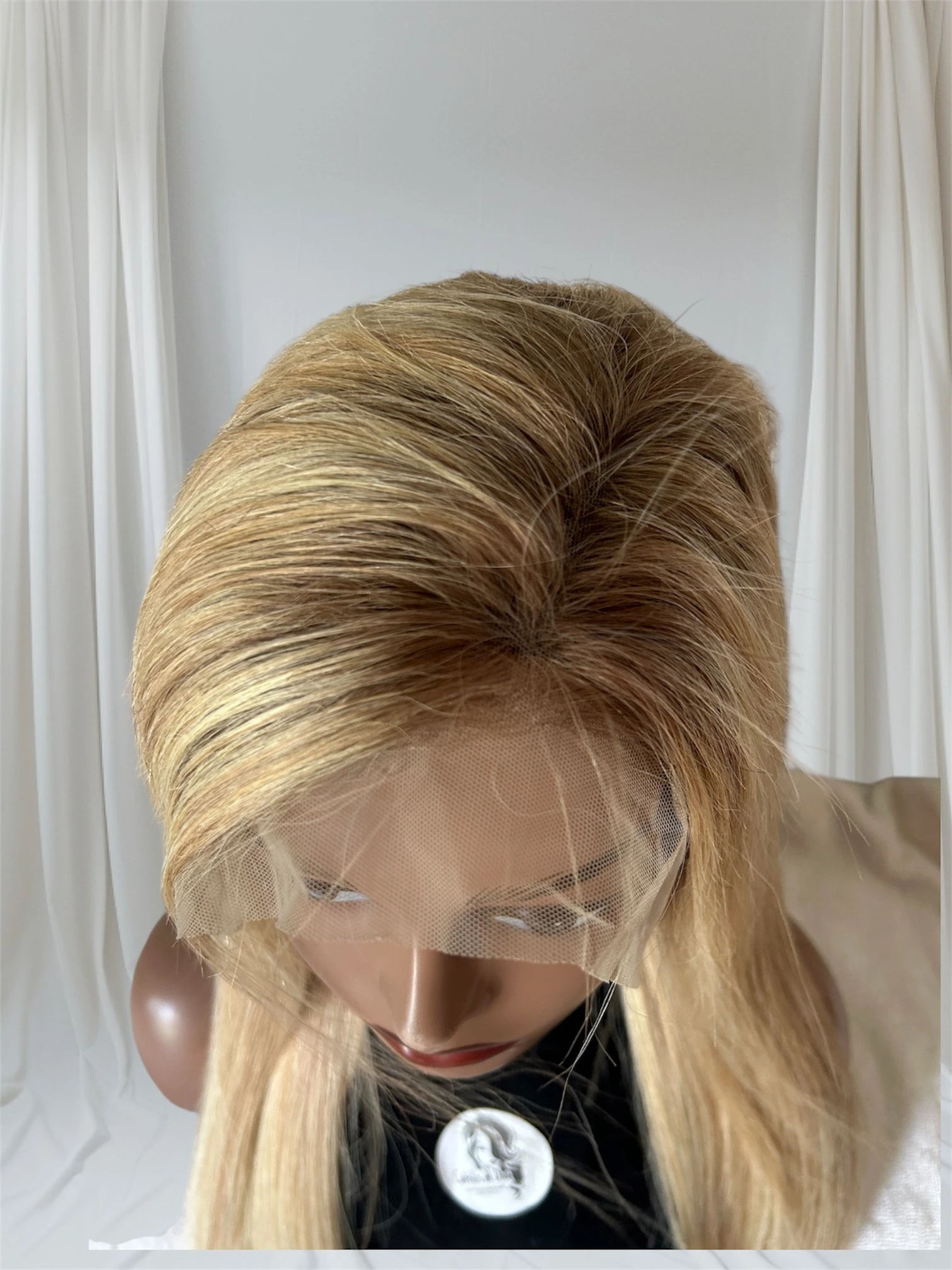 Peluca de cabello humano rubio degradado 4T12P613 de 22 pulgadas, color castaño medio con reflejos rubios dorados 4