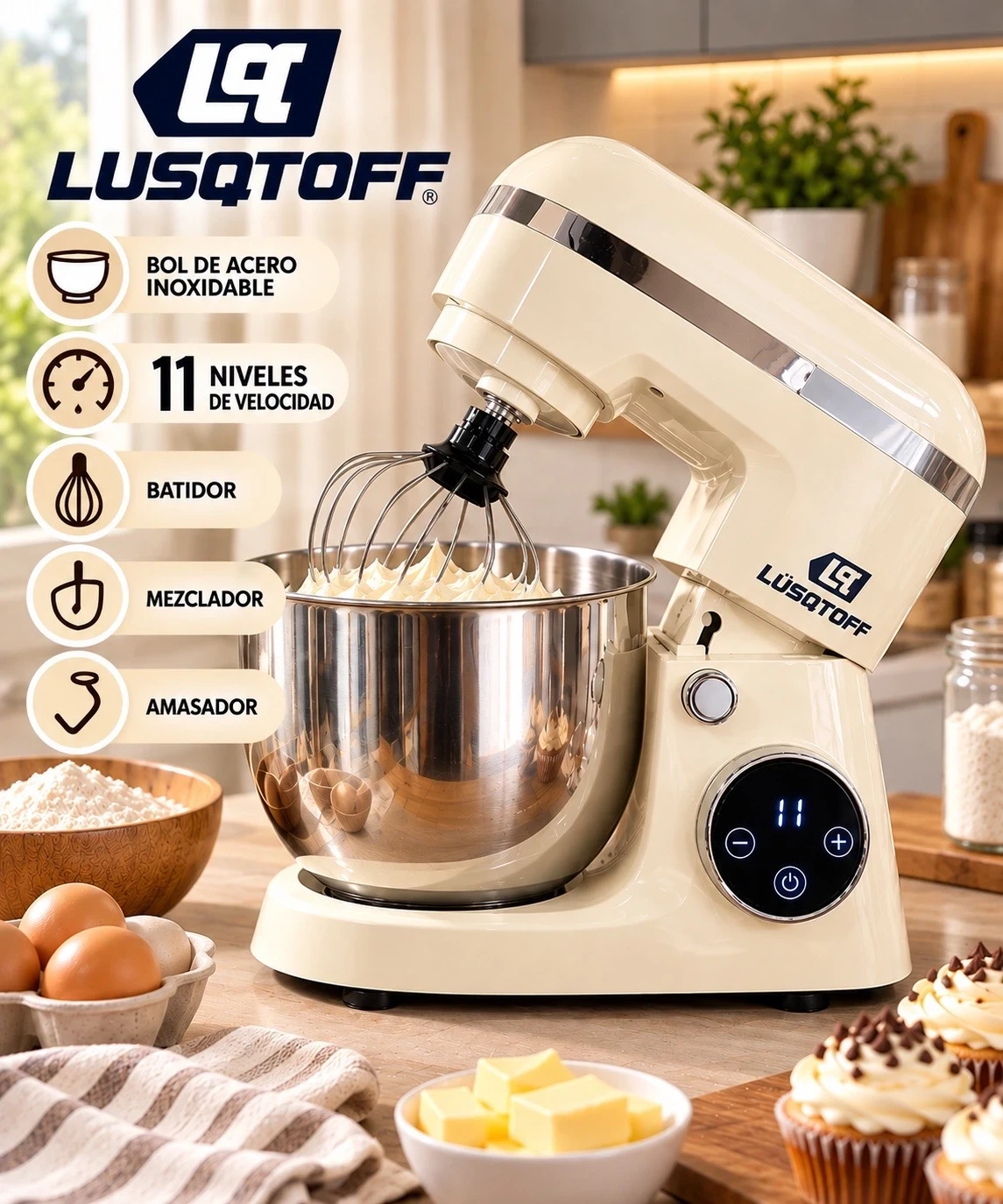 BATIDORA PLANETARIA LUSQTOFF COLOR CREMA CONTROL DIGITAL  1500W