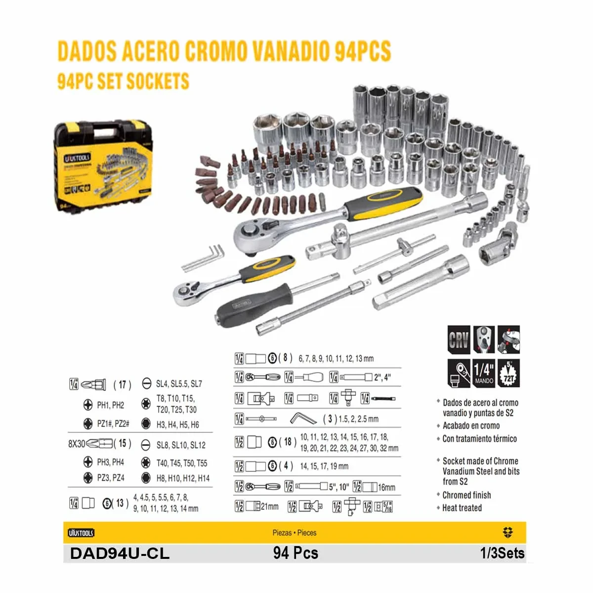 MALETA DE DADOS UYUST 1/2" - 1/4" de 94 PZ