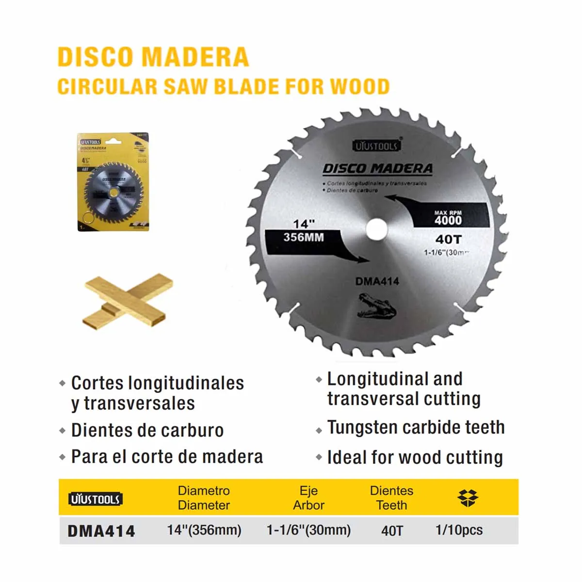 DISCO CORTE MADERA 14" x 40 Teeth UYUST (356mm)