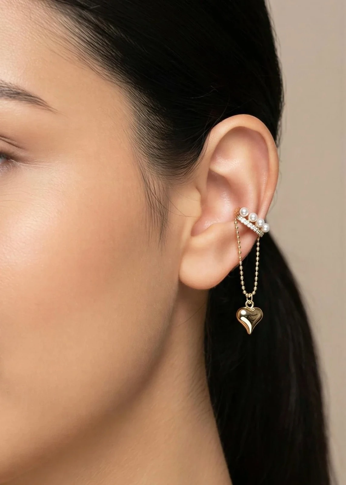 Ear Cuff Perlas Corazon