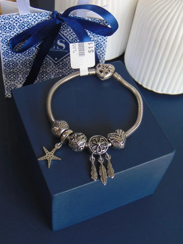 PULSERA ACERO PLATE TIPO PANDORA SUEÑOS
