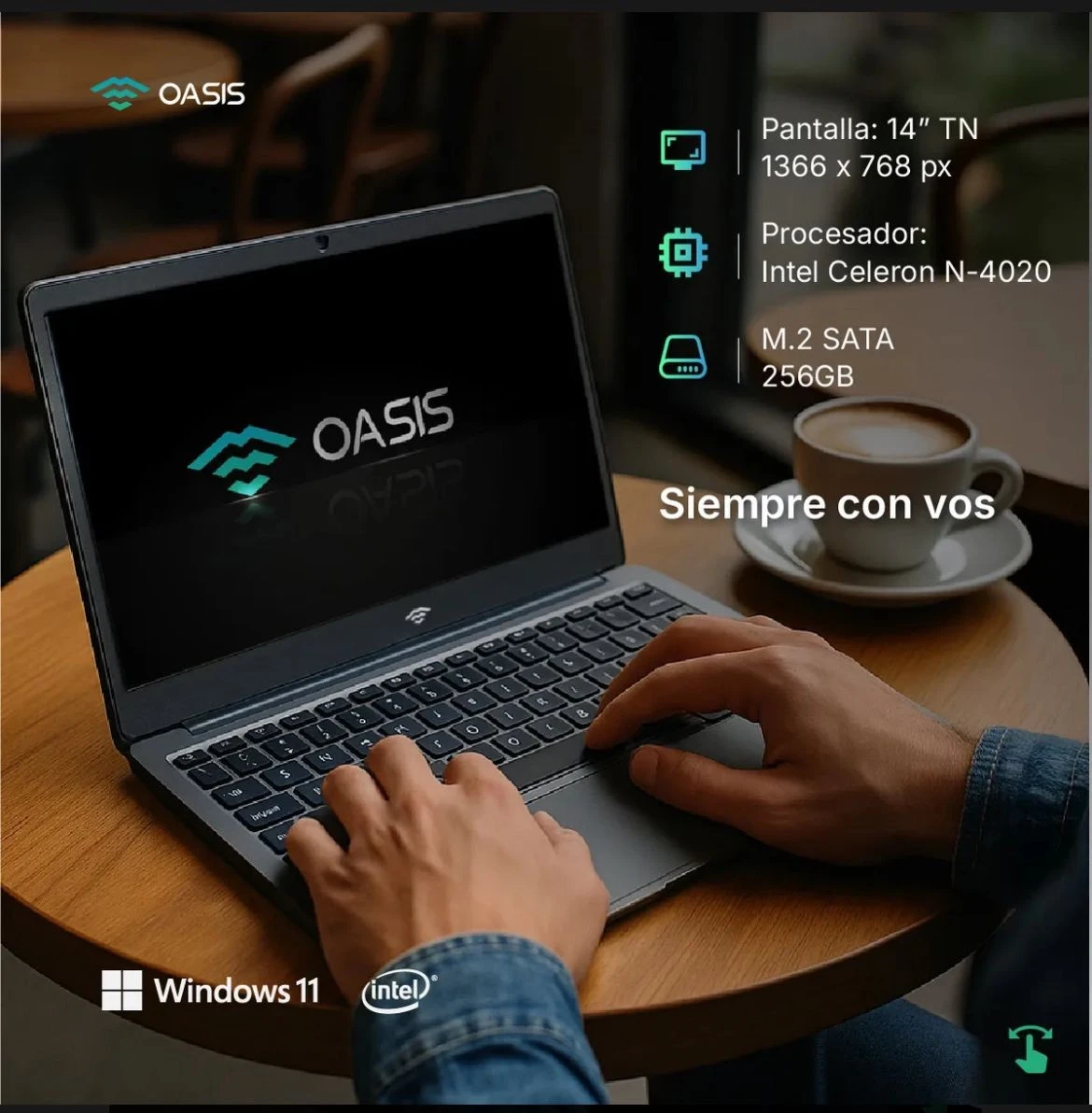 NOTEBOOK OASIS INTEL CELERON N4020 14" 256SSD, 8GB RAM, WINDOWS 11* 