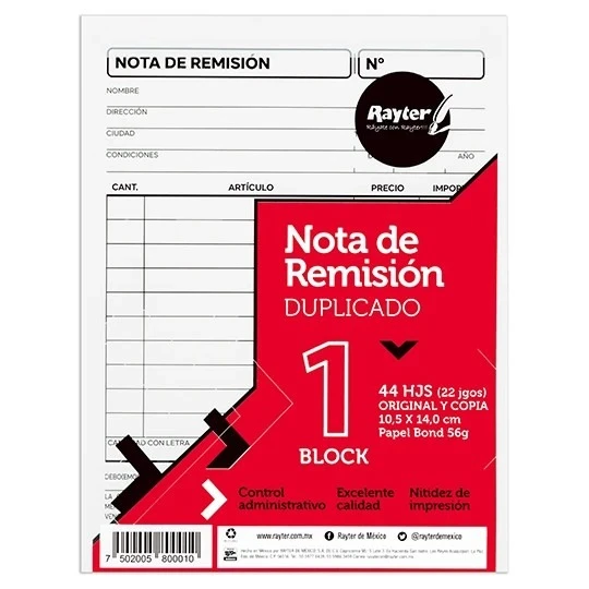 block de remicion 1/8 autocopiante