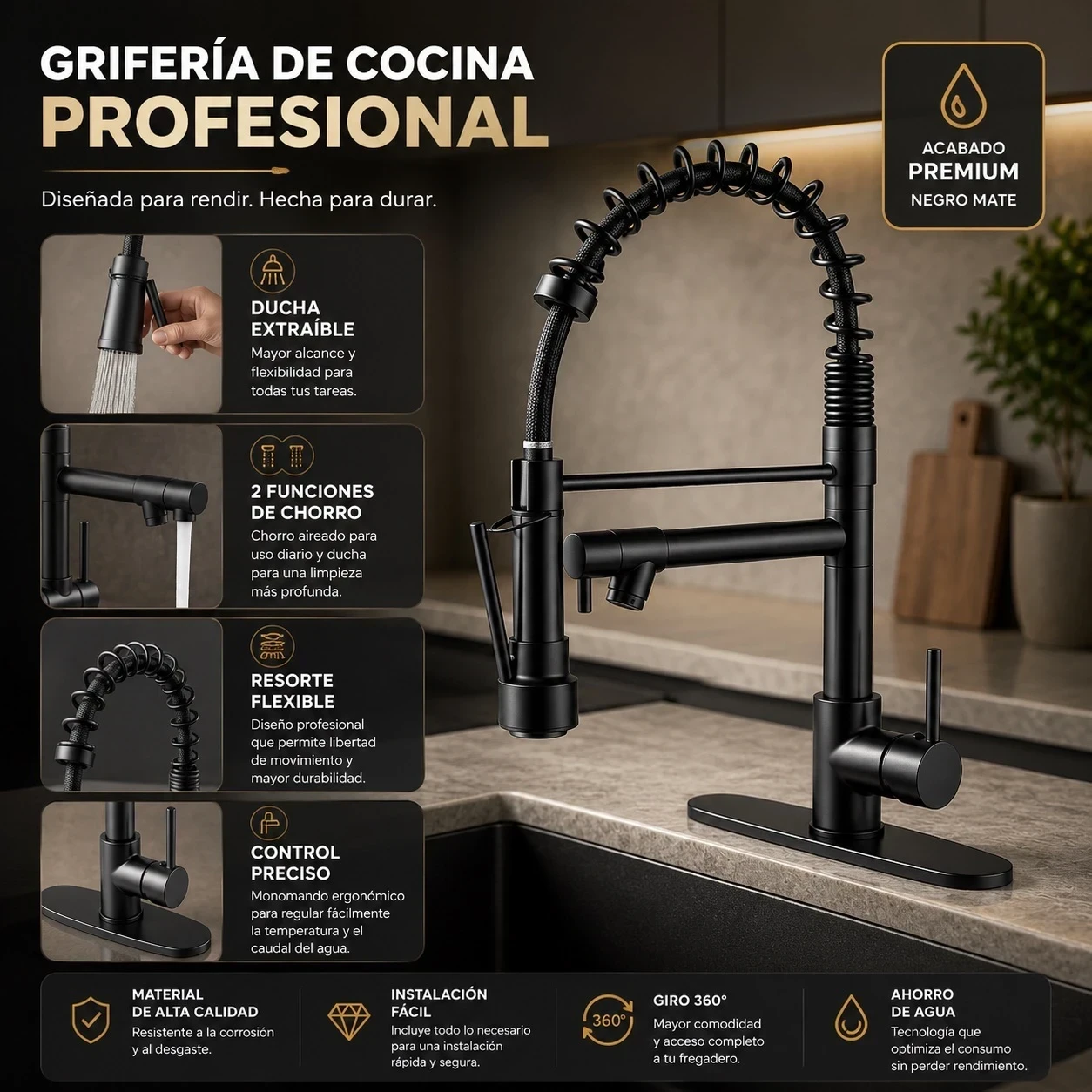 CANILLA WAGGS MONOCOMANDO EXTENSIBLE CON PICO GIRATORIO Y FLEXIBLE 