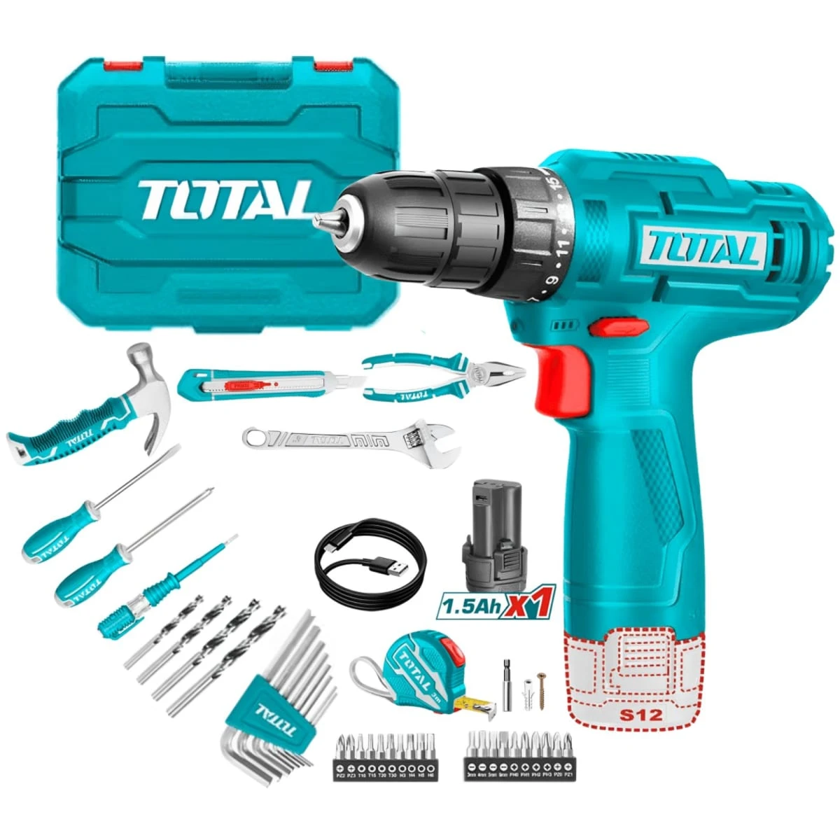 THKTHP10892 Taladro 12v + set 89 herramientas total 9
