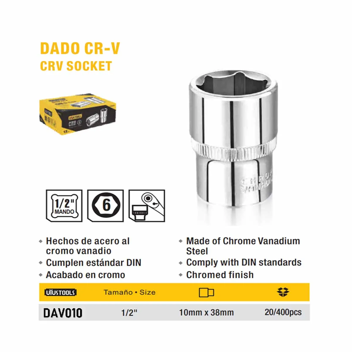 DADO HEXAGONAL UYUST 1/2 10mm