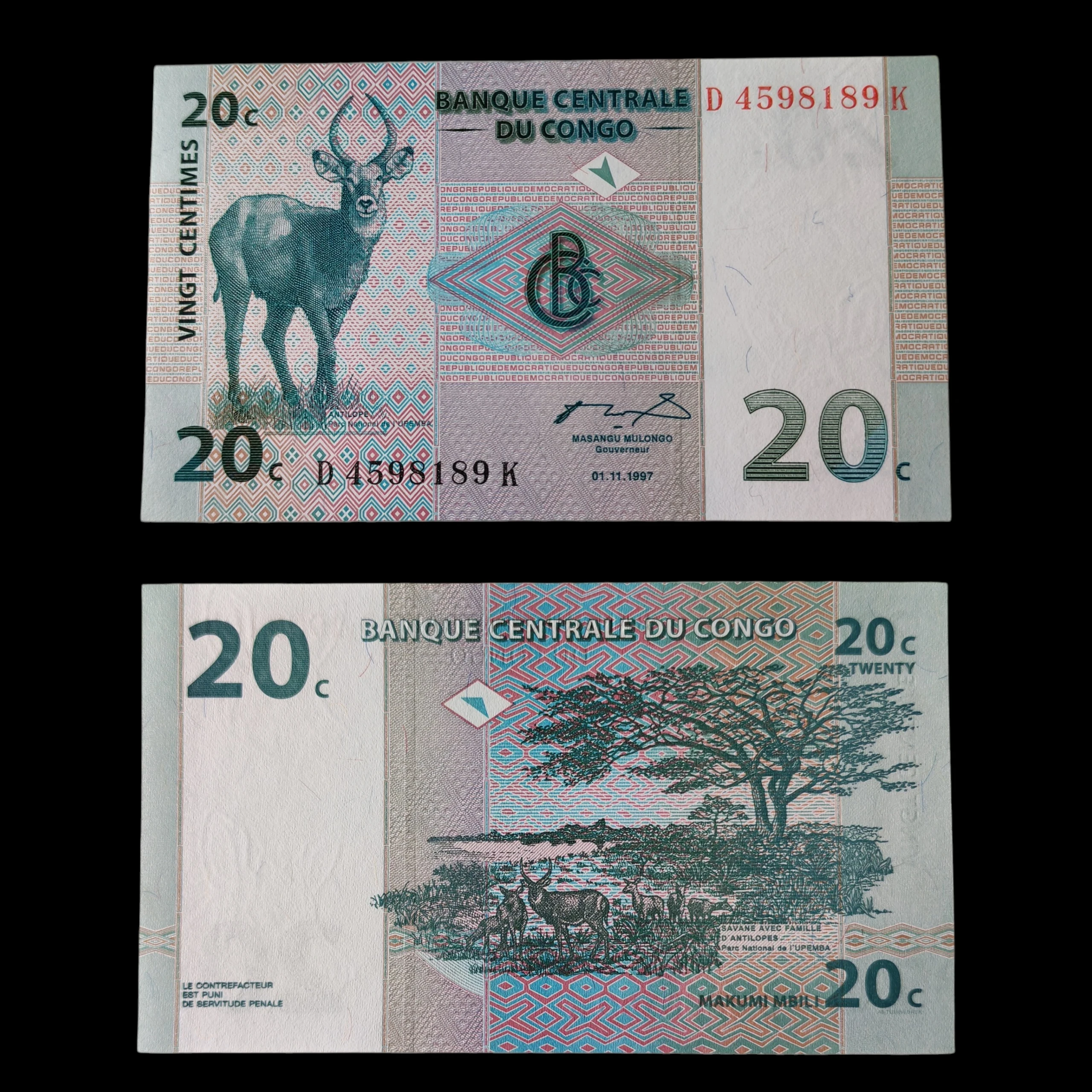 ° Congo 20 centavos UNC