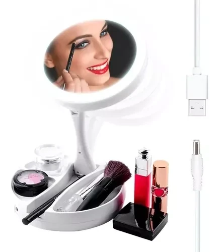 Espejo Aro Maquillaje Doble cara X10 Luz Led Usb Objetos Plegable 6