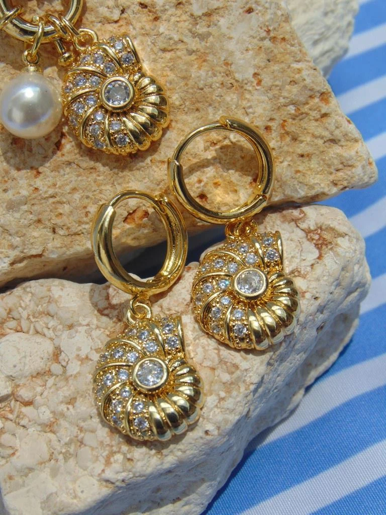 JUEGO RODIO DOR CARACOL CIRCONES PERLA 3