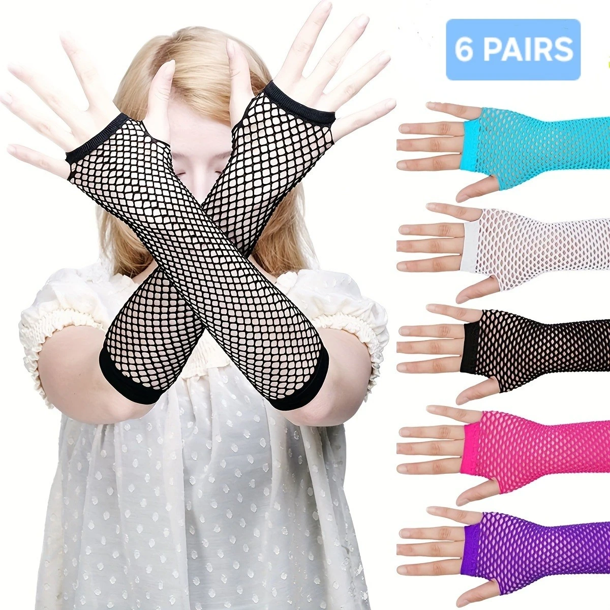 6 Pares de Guantes de Malla Colores Surtidos