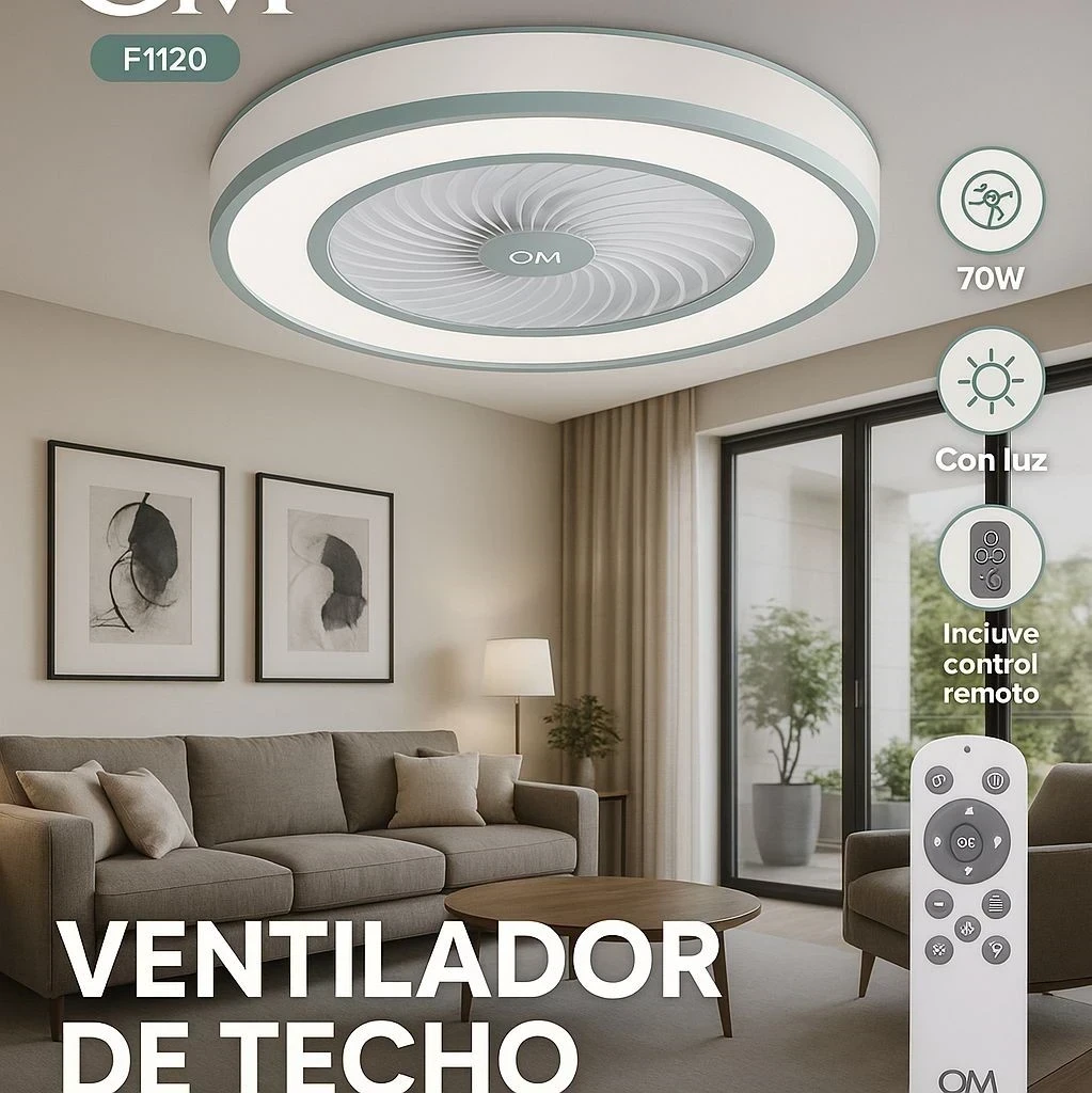 VENTILADOR TECHO OM   _*F1120* Con luz led_
