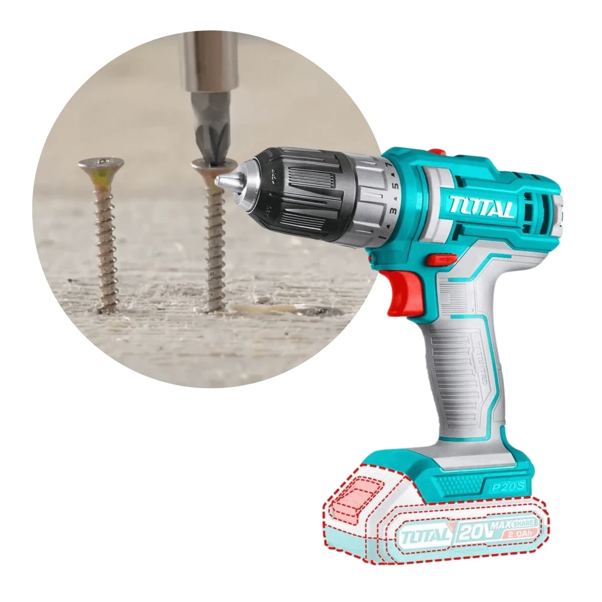 TDLI200518-TACSD3091-26095 Taladro atornillador inalámbrico 20v + bateria y accesorios total 8
