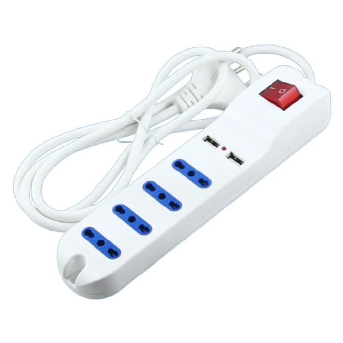 Alargue Zapatilla 3 En Linea 3MT / 4 Tomas / 2 USB 1A / 1500W / 10A / Llave Encendido