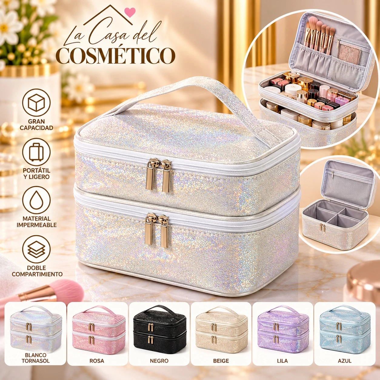 lumera neceser de maquillaje tornasol dos pisos 