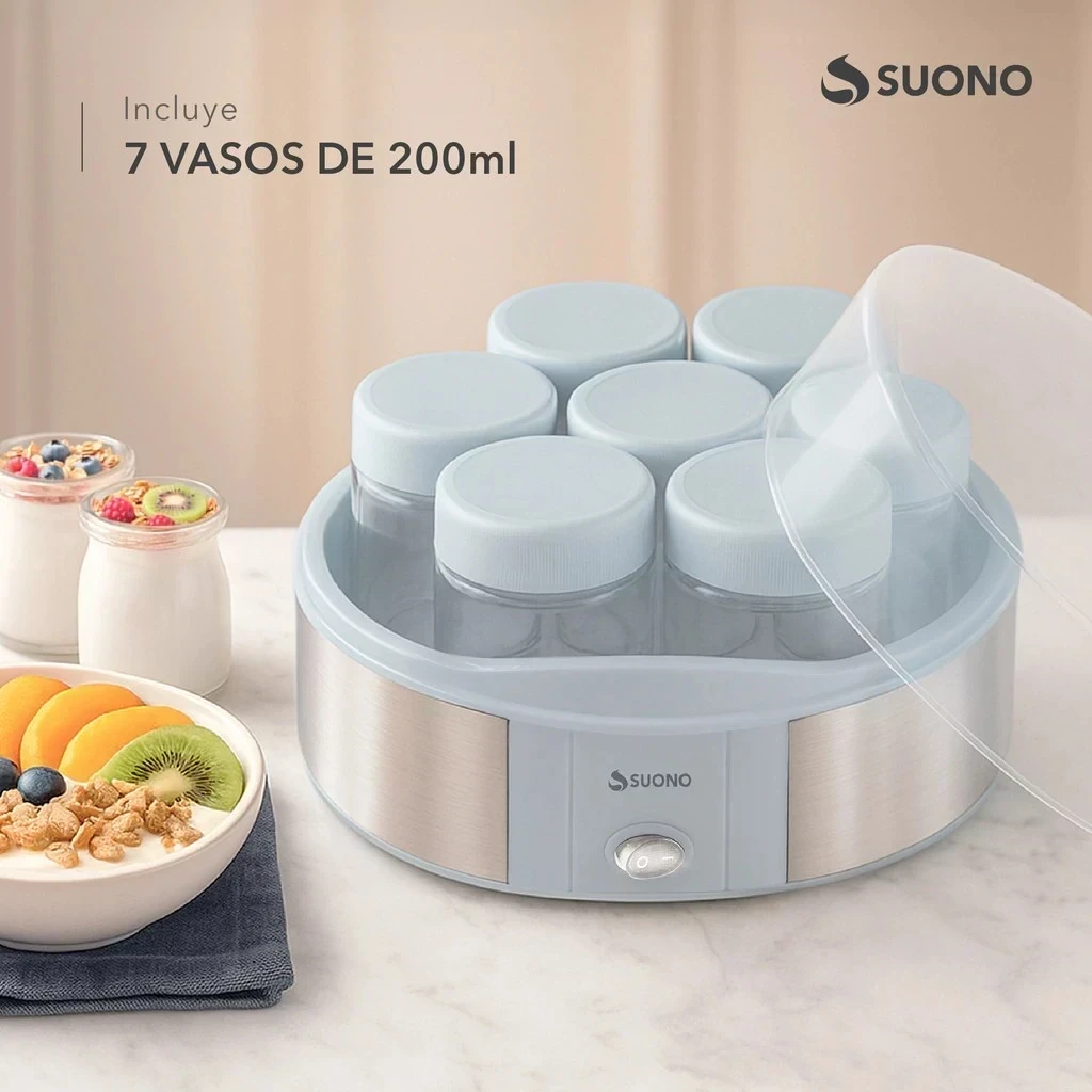 YOGURTERA BASICA SUONO 7 VASOS DE VIDRIO CELESTE