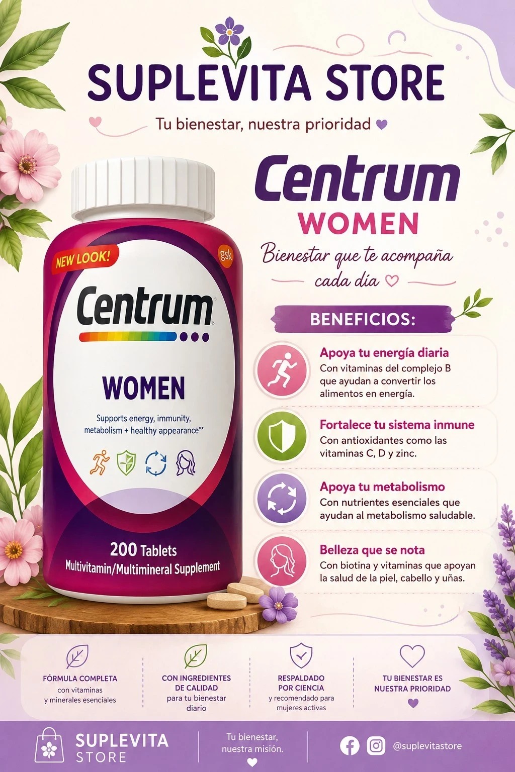 Centrum Women — Multivitamínico 200 tabletas