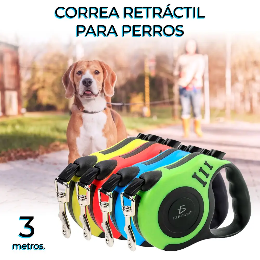 Correa Retráctil Para Perros Y Mascotas Medianas 3Mts