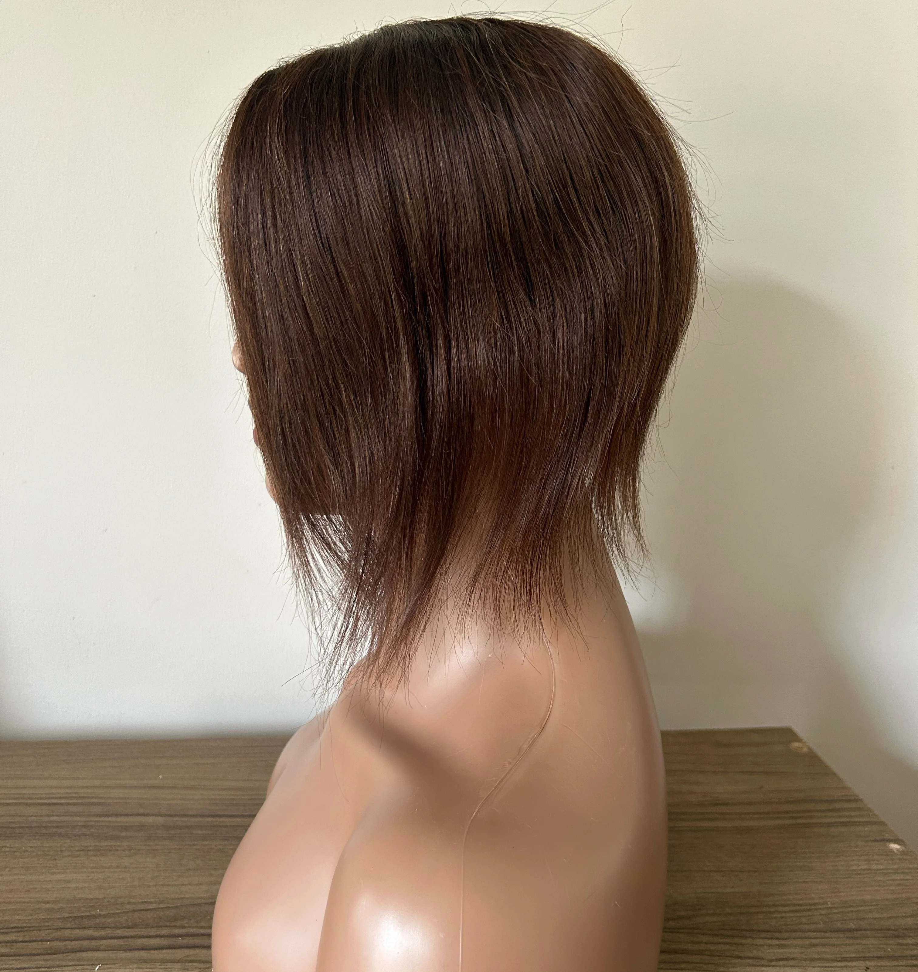 Toppers de cabello humano Remy real, densidad del 130%, 3.9 x 4.7 in, base de seda, sin flequillo, piezas de cabello lacio para cabello fino, 12 pulgadas, color marrón 6