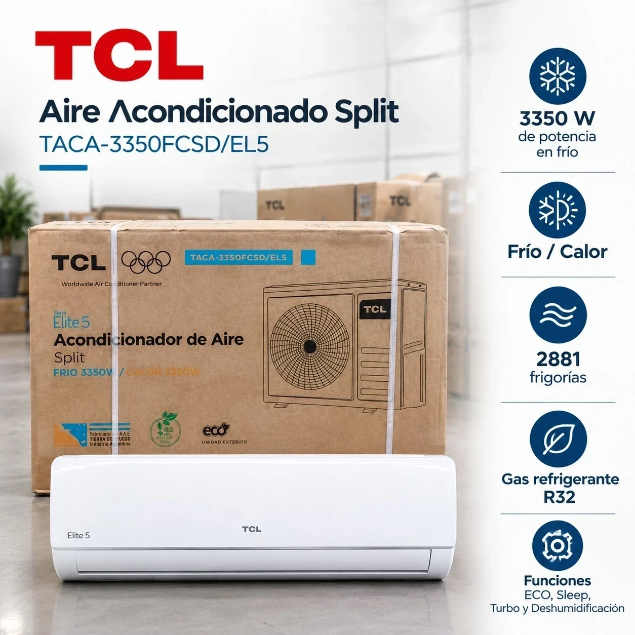 AIRE ACONDICIONADO TCL ELITE 5 TACA-3350FCSD/EL5