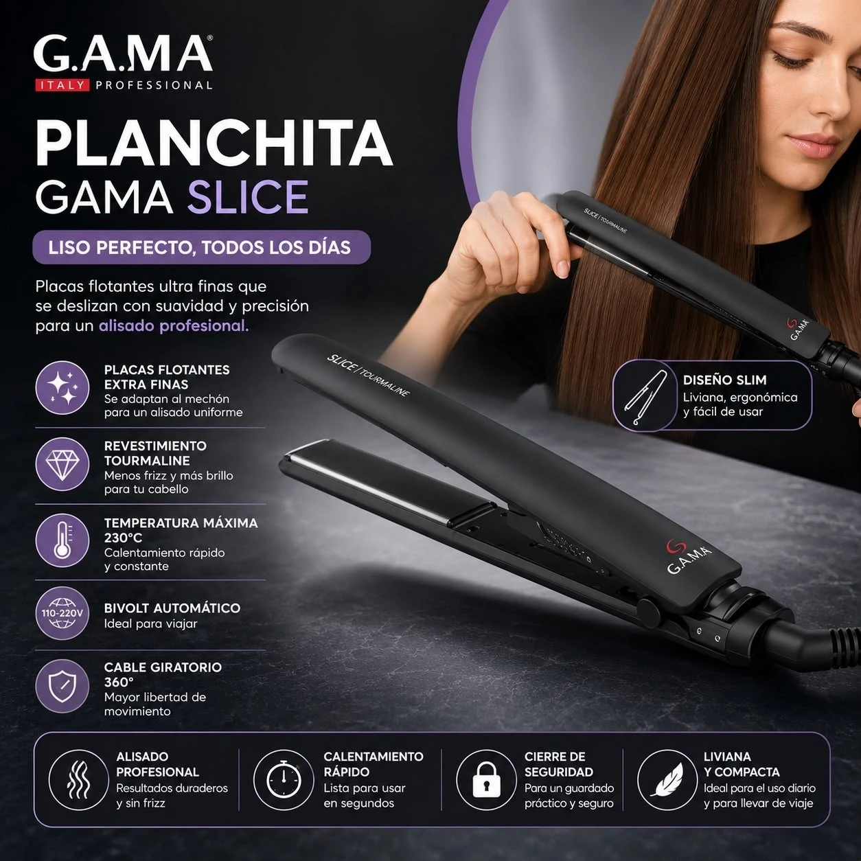 PLANCHITA GAMA DE PELO SLICE CERAMIC SHINE ION 230°c – GA.MA 