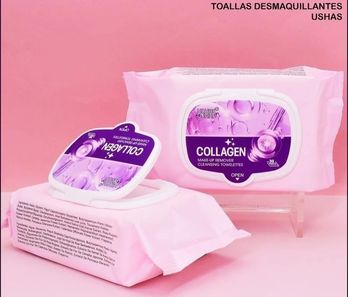 🌸 Toallitas Desmaquillantes con Colágeno – USHAS 🌸💖