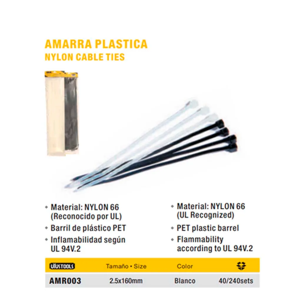 PRECINTO Amarra PLASTICA Bla. UYUST 2.5x160mm (100pz/bol)