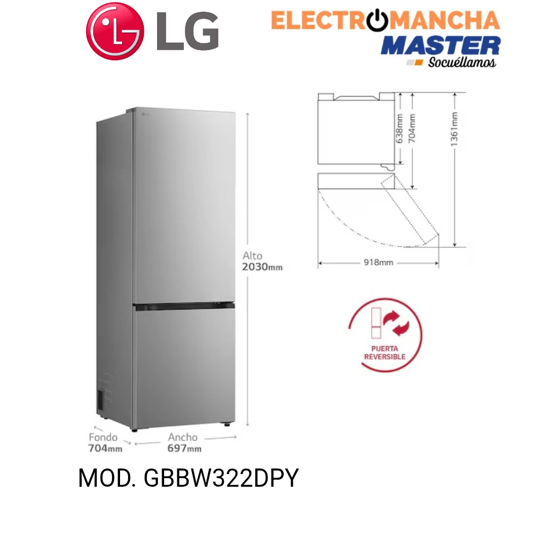 FRIGO COMBI LG GBBW322DPY NF INOX 2,03*70 CLASE D 2