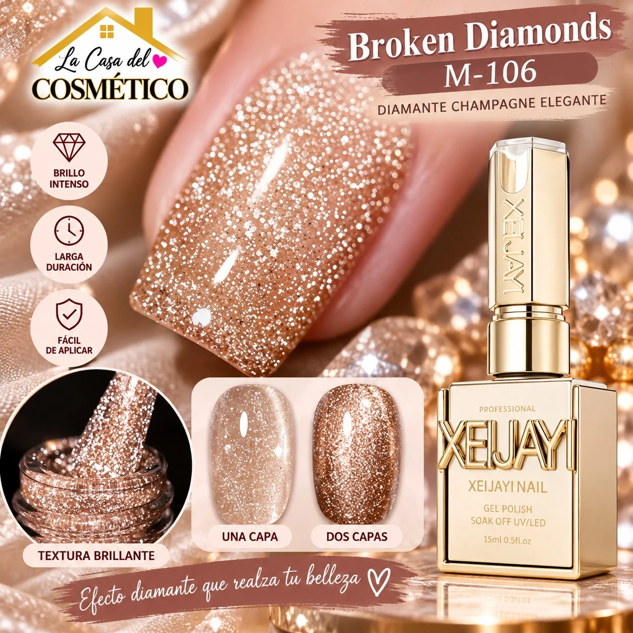xeijayi esmalte semi efecto ojo de gato m106 – diamante champagne brillante