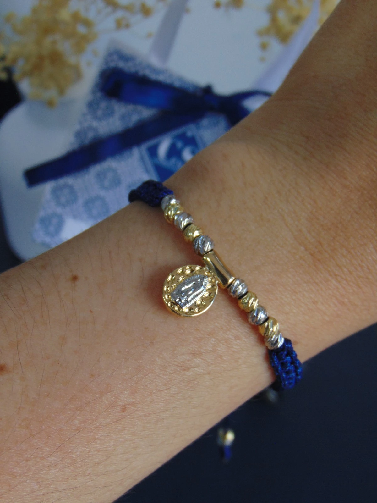 PULSERA RODIO TEJIDA BALINES BI-COLOR MINI DIJE GUADALUPE