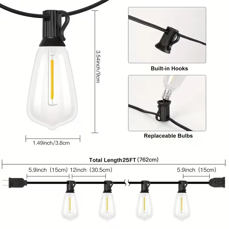 Serie de luces led vintage 120 V 15 m 2