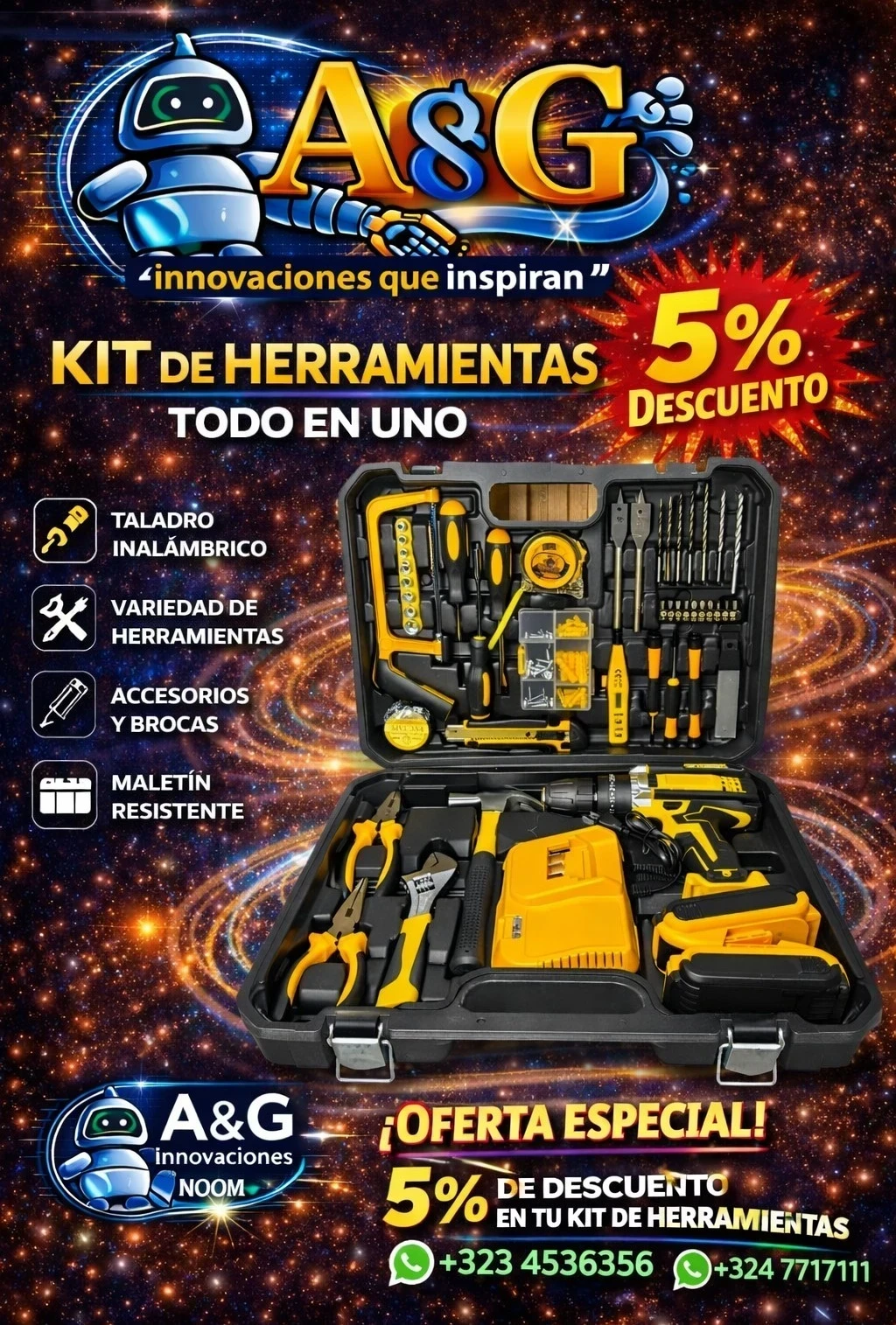 Kit taladro inalámbrico completo 