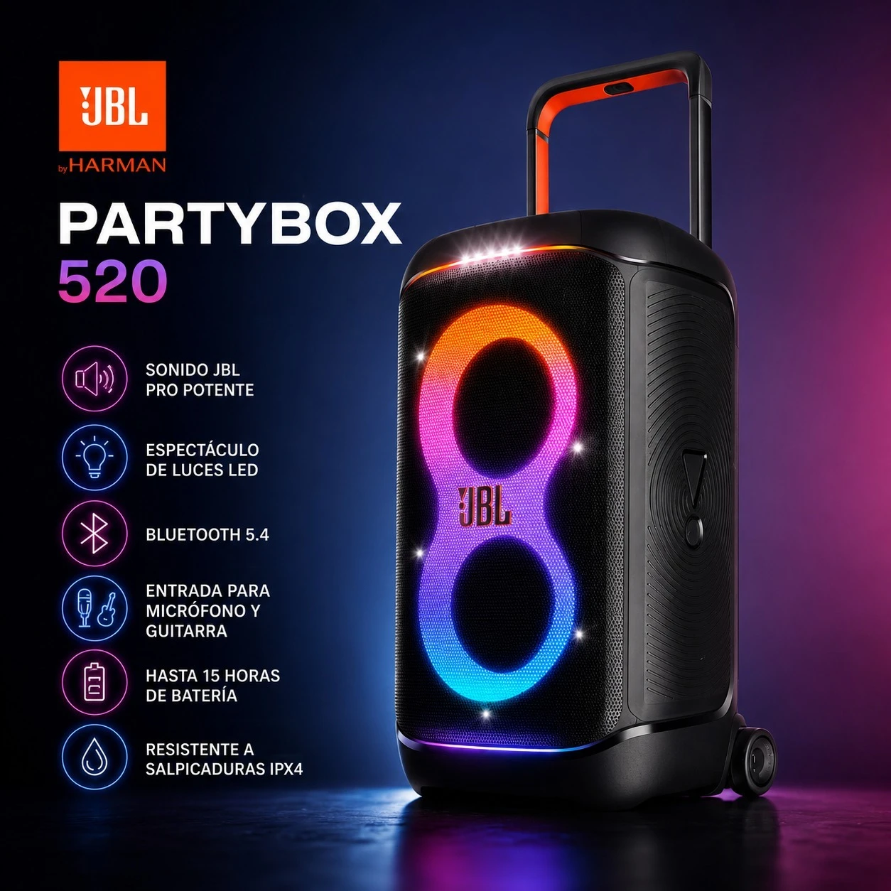 PARLANTE JBL PARTYBOX 520 CON BATERIA