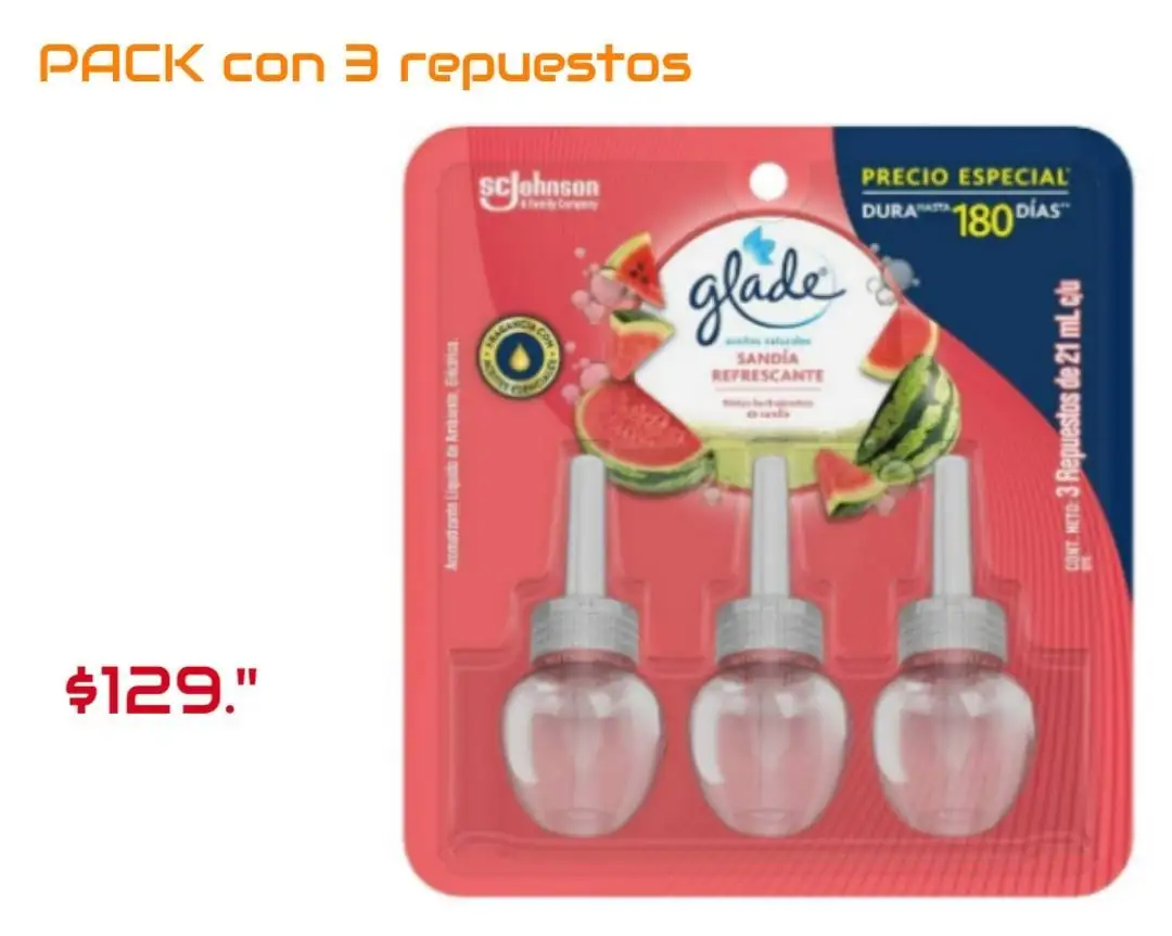 Aromatizante Glade Pack 3 repuestos 21ml c/u