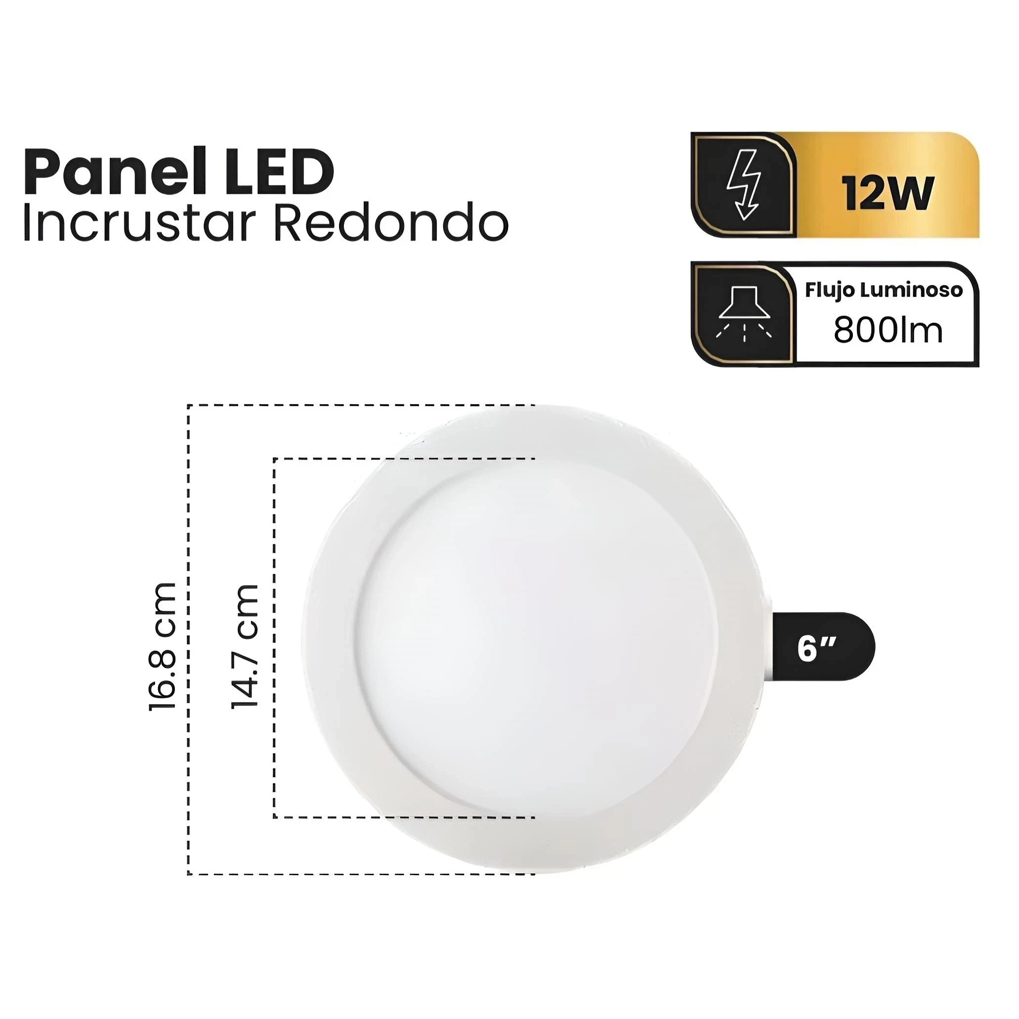 PANEL LED 12W 6" BLANCO REDONDO INCRUSTAR