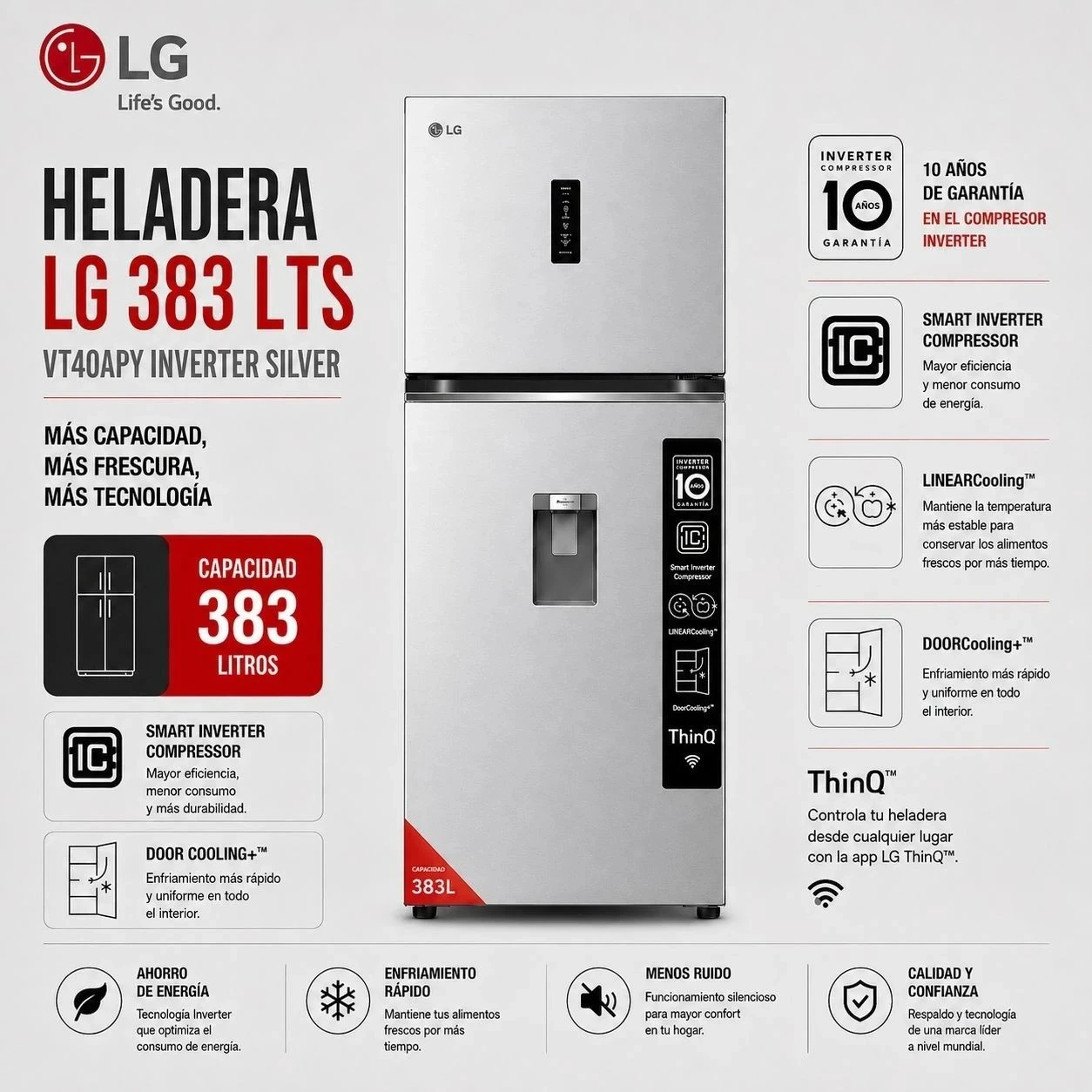 HELADERA LG 383LTS INVERTER VT40APY SILVER