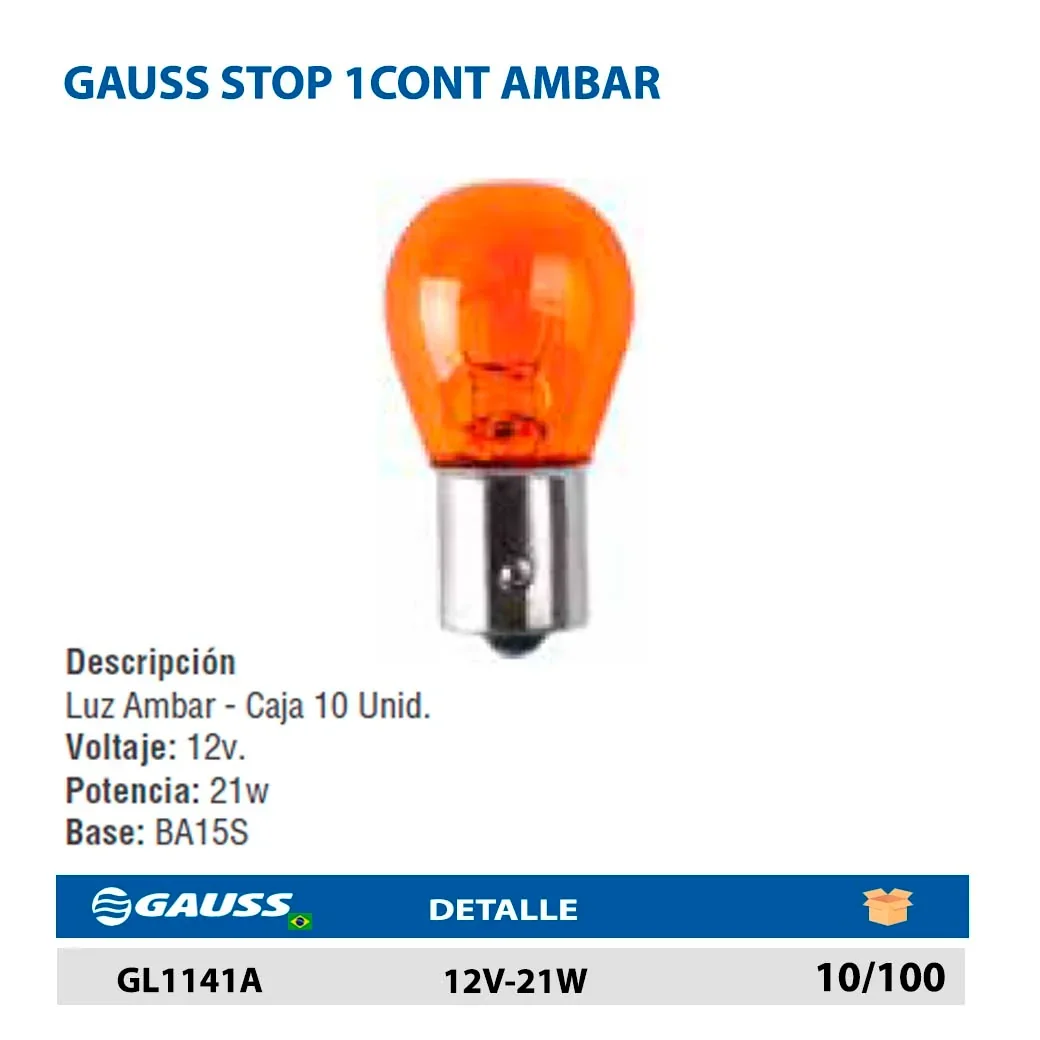 GAUSS STOP 1CONT AMBAR 12V-21W