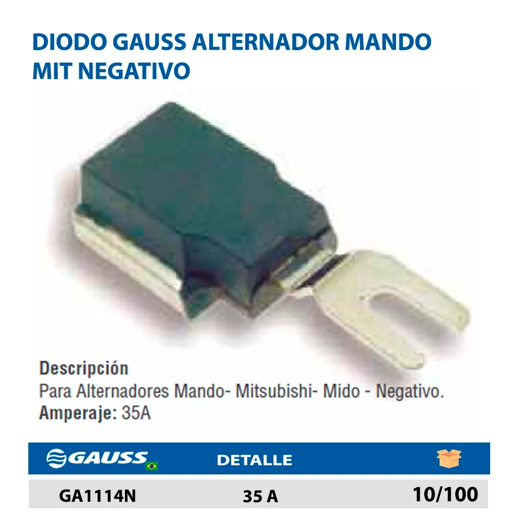 DIODO GAUSS ALTERNADOR MANDO MIT NEGATIVO 35 A
