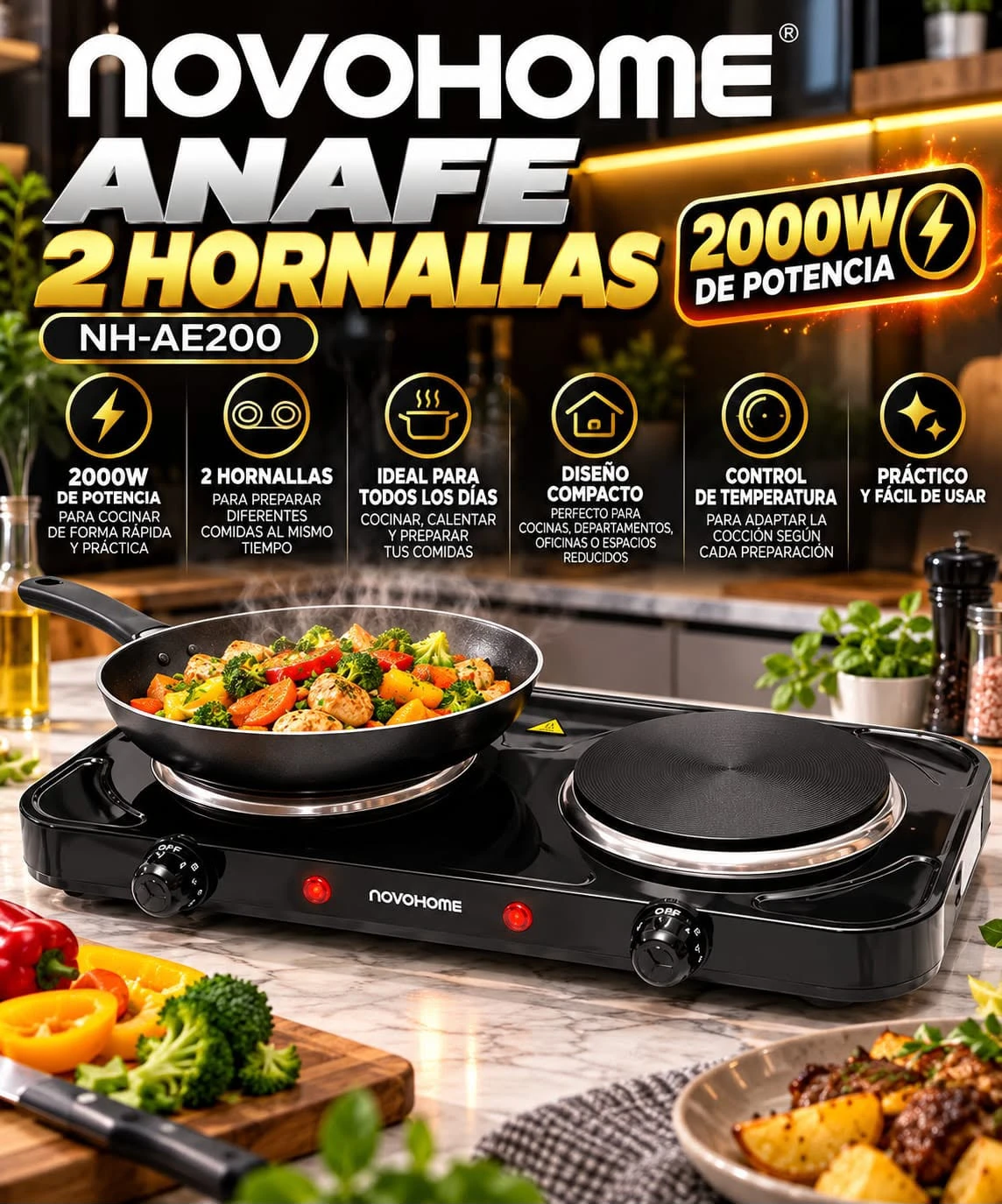 Anafe 2 Hornallas Novohome  2000w 